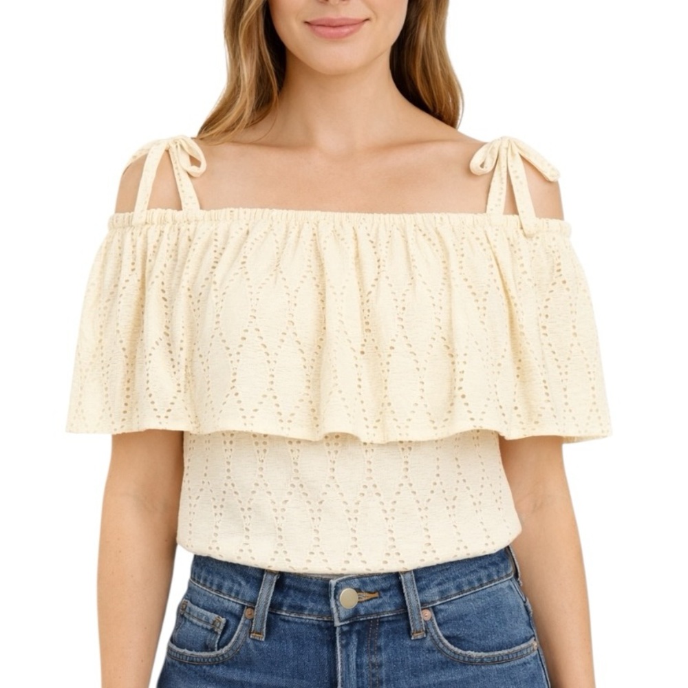 Finley Ivory Lace Eyelet Off Shoulder Top